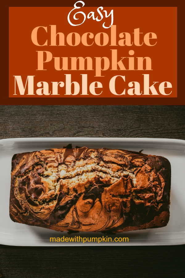 This easy chocolate and pumpkin marble cake is not only delicious but makes a beautiful presentation on the plate! Can be made in load pans or bundt pans.